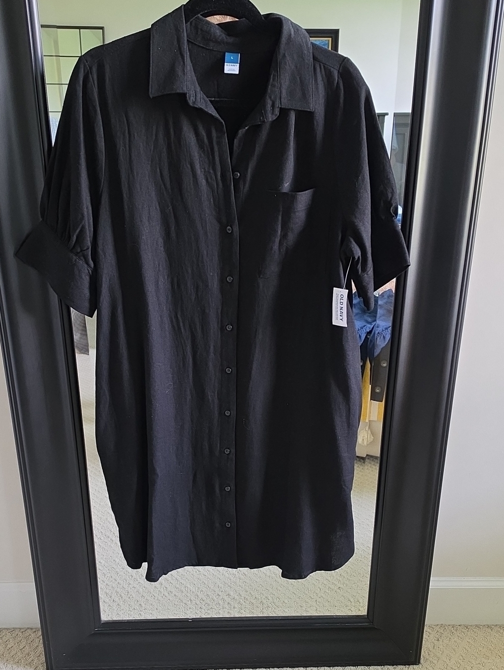 Old Navy Black Women's Casual Button-Down Shirt Dress
